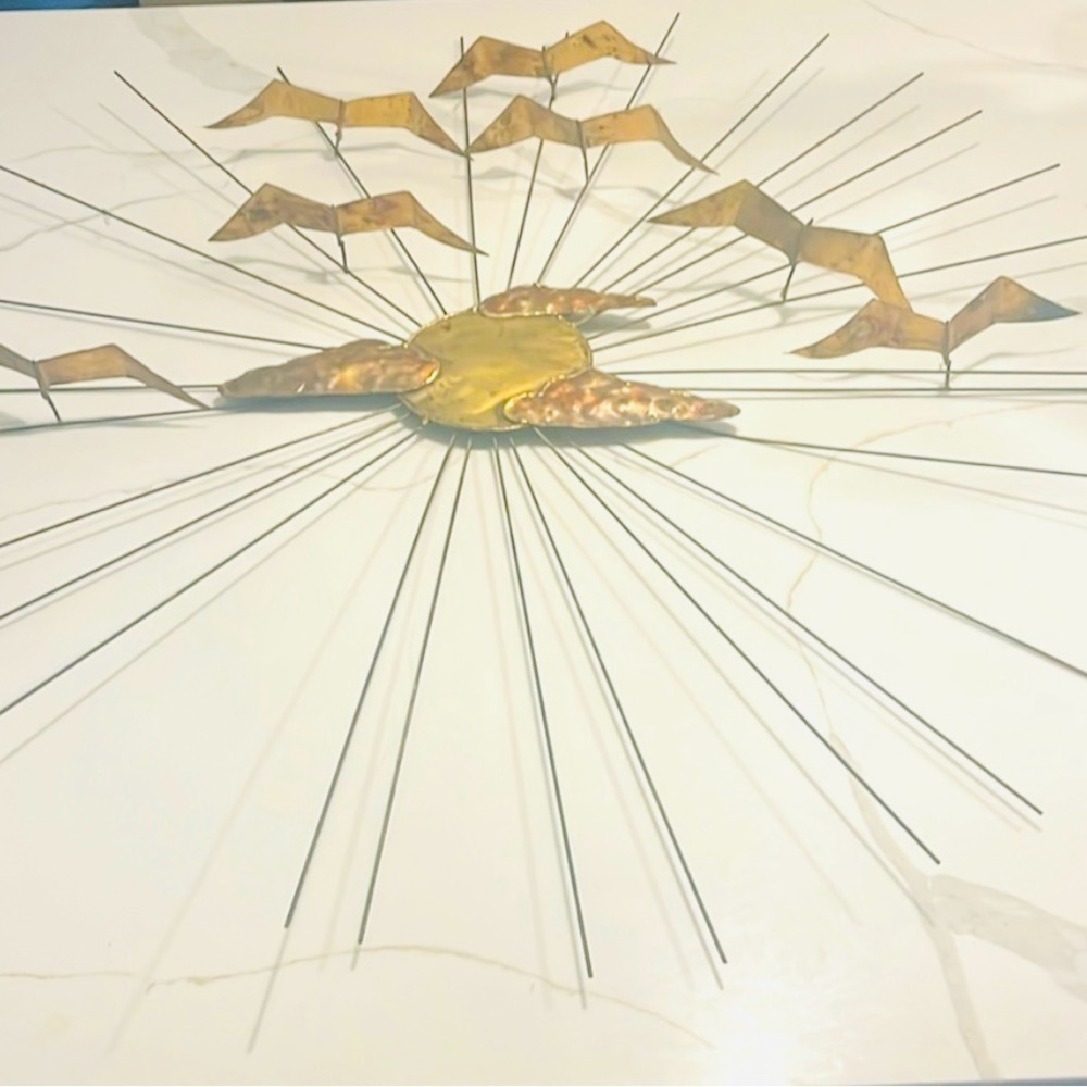 Vintage 1970s Large 38” Radial Sunburst Birds In Flight Brass Wall Art Sculpture